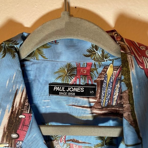 PJ Paul Jones Mens Blue Tropical Hawaiian Short Sleeve Button Up Shirt Small - Picture 2 of 8